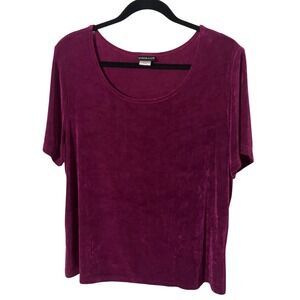 Citiknits T Shirt Large 90s Minimalist Plum Purple Slinky Scoop Neck Top Acetate